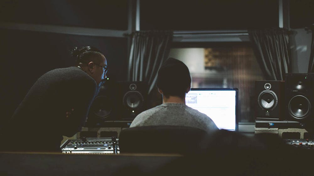 Music Producer Bradley J Simons working wtih Selfish Bodies at Edmonton Recording Studio Velveteen Music